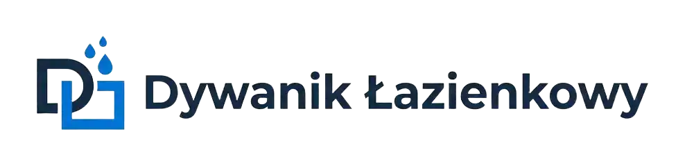 Logo Dywanik Łazienkowy z niebieskim symbolem kropli wody.