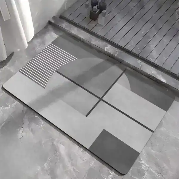 Dywanik łazienkowy antracyt z geometrycznym wzorem
